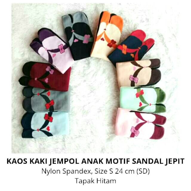 Kaos Kaki Jempol Anak Perempuan Motif Sandal Jepit, Tapak Hitam, Murah, Panjang, Nylon Spandex