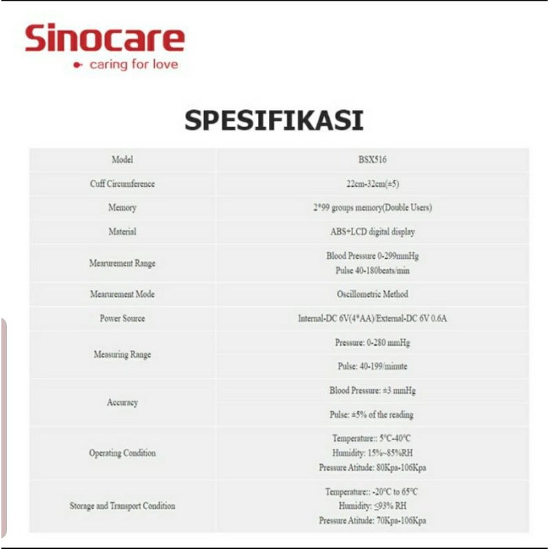 Tensimeter Digital Suara Sinocare BSX-516 Alat Cek Tekanan Darah Otomatis