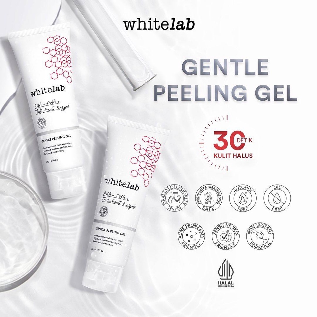 WHITELAB Gentle Peeling Gel - Gel Pencerah Pelembab Pelembut Pengangkat Minyak Kotoran Sel Kulit Mati Wajah