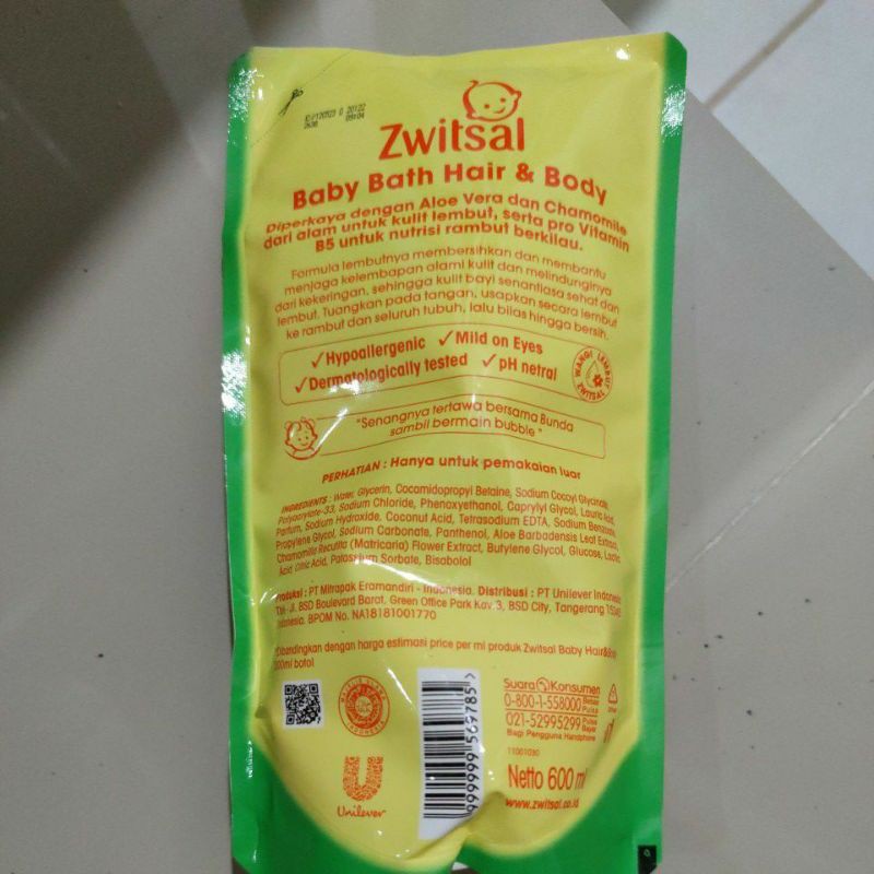 Zwitsal aloe vera baby bath hair&amp;body 600ml