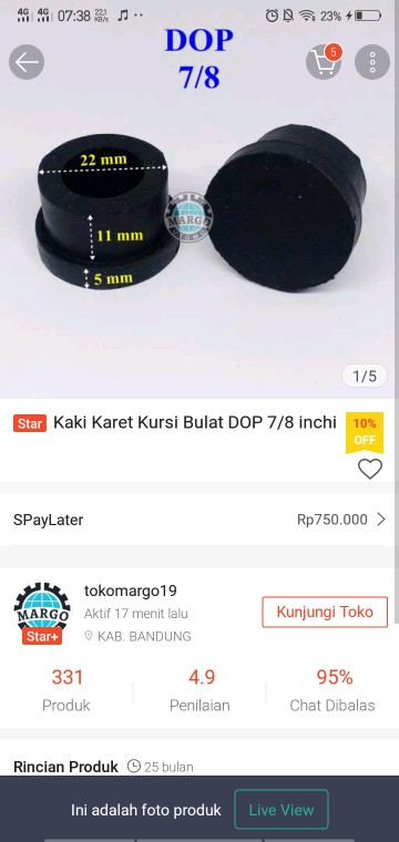 Kaki Karet Kursi Bulat Dop 7/8 Inchi - 8pcs