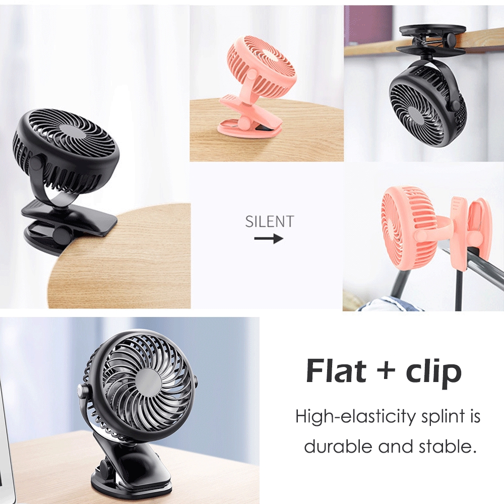 Kipas Angin Mini Portable Mute 720 Degree Rotation Third Gear Chargeable Fan with 2000mAh Battery