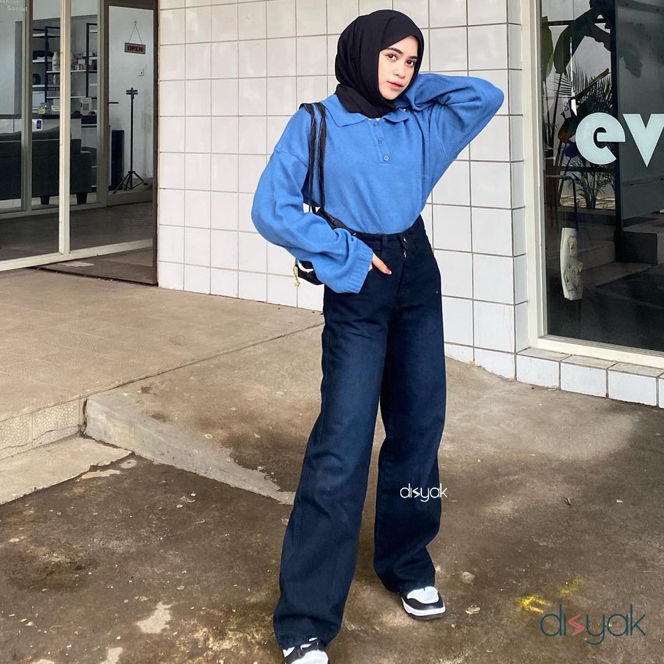 DISYAK - HighWaist Loose Jeans Black Spray 705-805