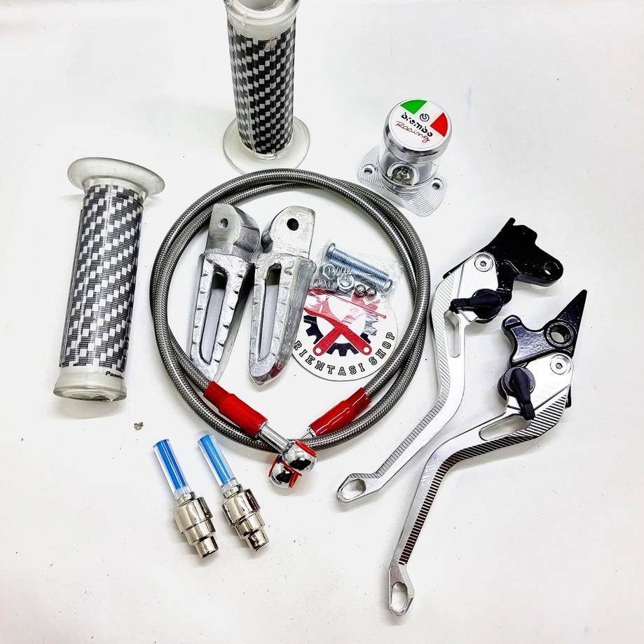 (VIRAL) Handle sisik stelan cnc baet+ handgrip carbon+ selang rem depan 95cm+ kleman selang+ footste