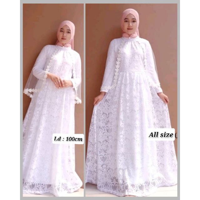 Gamis bokat putih,  brokat halus, full furing