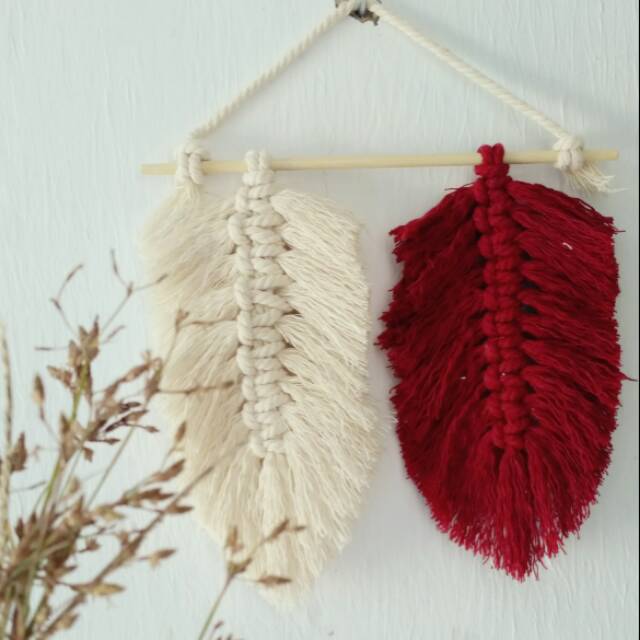 Macrame Daun Wall Hanging, Macrame Daun Hiasan Dinding, Feathers Macrame
