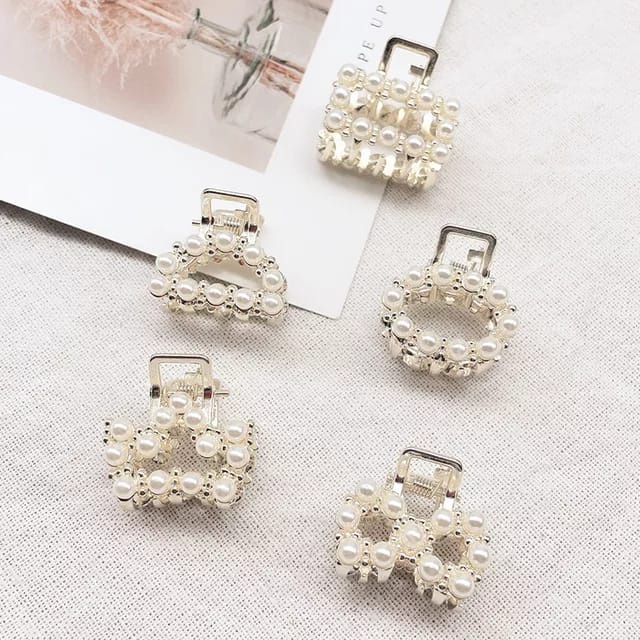 Jedai Mutiara Elegan Mini 2.5CM dan 3CM - Jepit Rambut Alloy Korea Mutiara Permata - Jepit Salon Logam Warna Emas