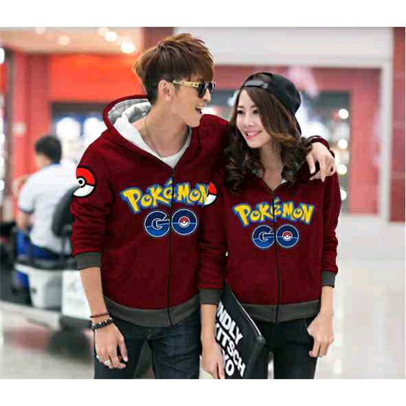 New Couple Jaket Hoodie Pokemon Go Maroon Diskon