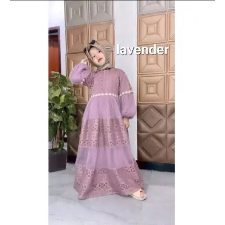 Gamis pesta Anak perempuan Bahan Brukat Tile kekinian Ukuran S/M/L/XL Umur 3-17 Tahun Terlaris Sekarang