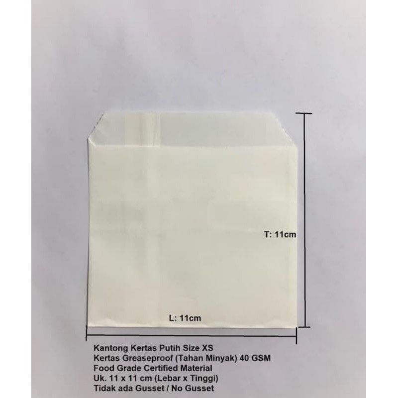 

(100 Pcs) Kantong flat kantong kertas putih 11 x 11 (XS) anti minyak greaseproof