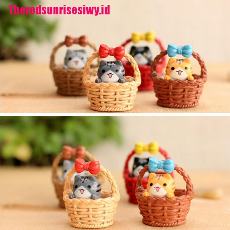 【Theredsunrisesiwy.id】Garden Cat Ornament Miniature Figurine Resin Craft Plant Fairy Dollhouse Decor