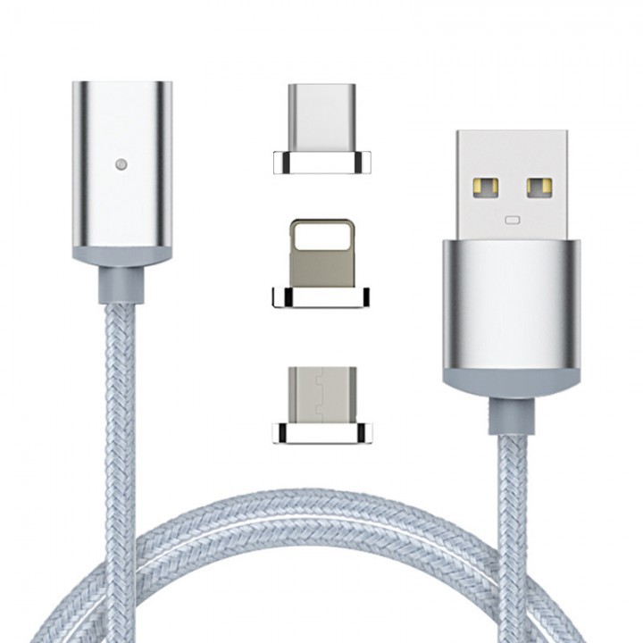 USB Nylon Magnetic 2.4A Fast Charging Data Cable 3 in 1 with LED Indicator