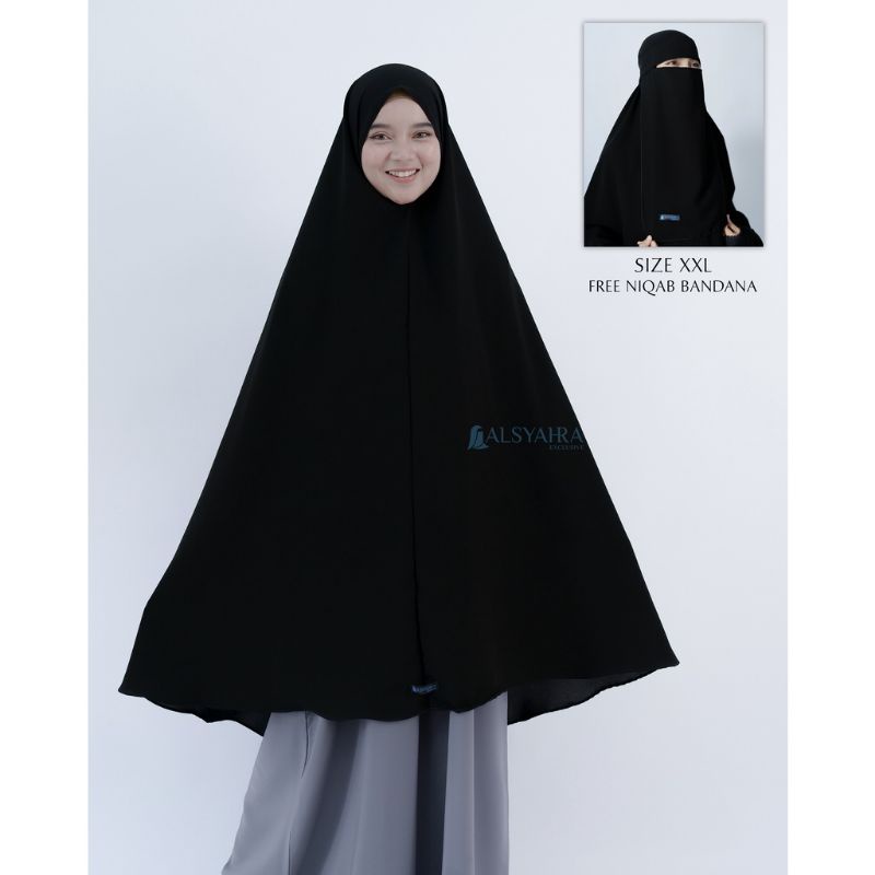 Alsyahra Exclusive Set Khimar Marwah Non Pet Niqab Bandana XXL Jetblack