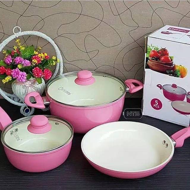 Panci Muran unik tren , Panci Pink, Panci Set Panci Dessini / Royalta Cookware Ceramic Pan Set 5 pc