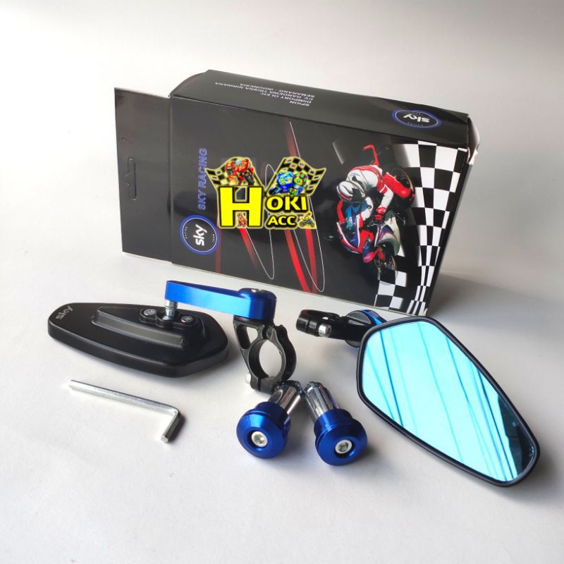 Spion Sepion Jalu Oval Bar End Mirror Motor Kaca Datar Biru Cnc Universal Nmax, Aerox, Pcx, Adv, Vario 125, Vario 150, Scoopy, Klx, Crf, Beat, Vixion, Satria fu Dll-3