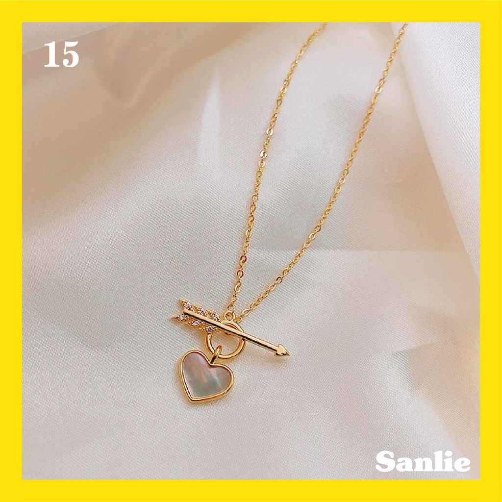 Sanlie Kalung Titanium Wanita Korea  Kalung Liontin Fashion Murah Model Busur Hati 15