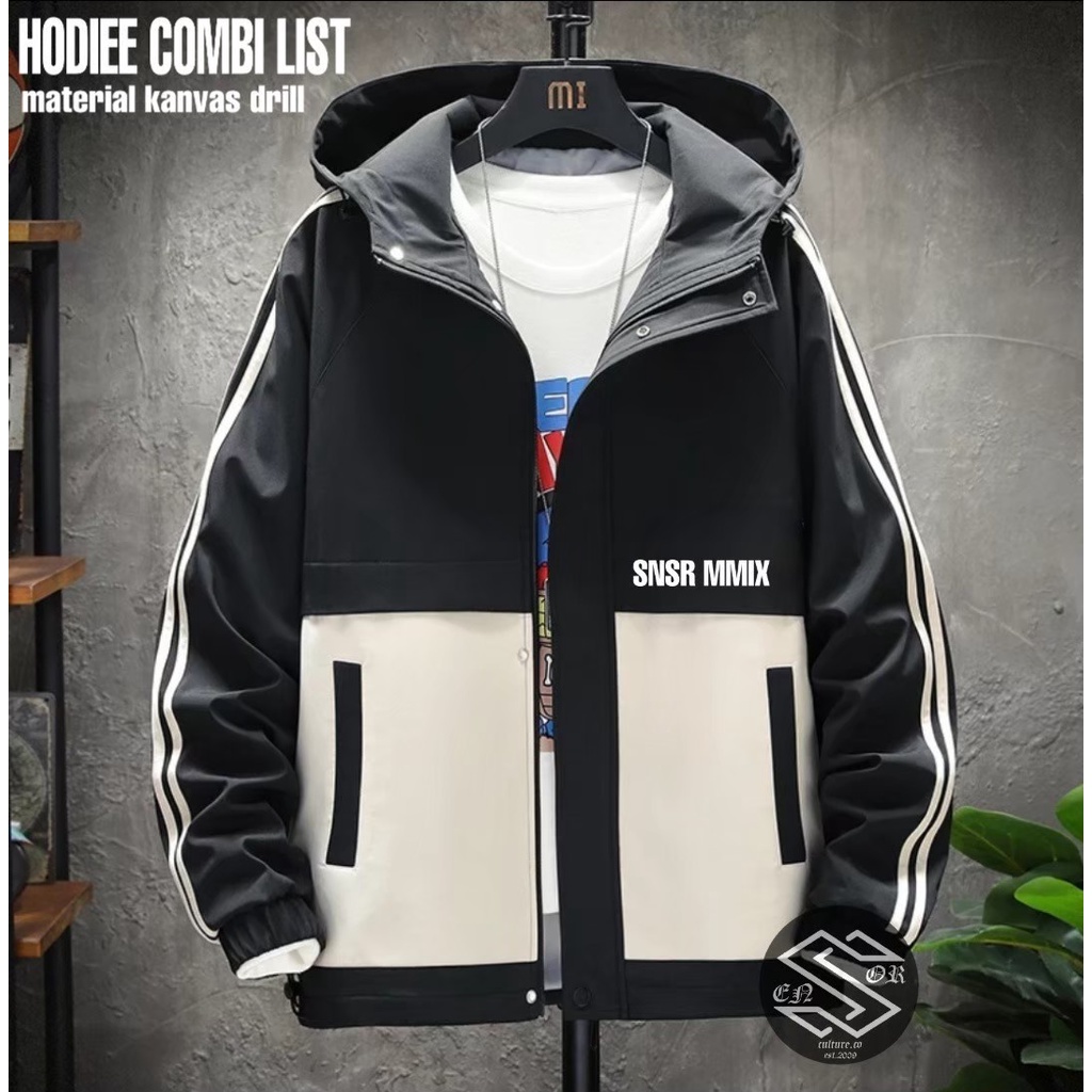 AKN- JAKET BOMBER PRIA / JAKET BOMBER HOODIE COMBI SNSR MMIX CANVAS PRIA ORIGINAL SENSOR