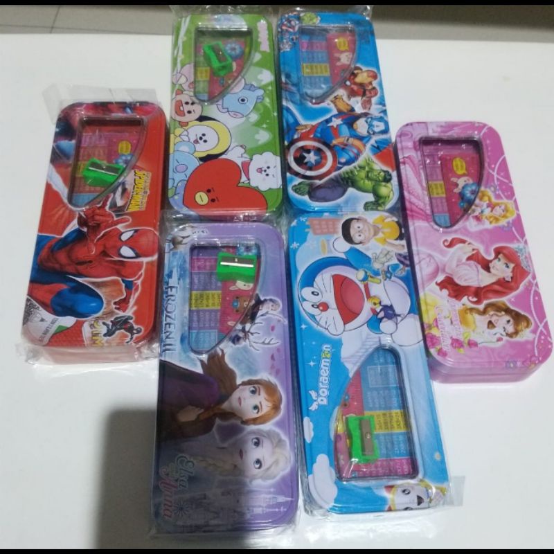 Tempat/Kotak pensil 2 susun kaleng dilengkapi  alat tulis (H-9808/ GP 015/ 628/ LPY99-1/ 99-8)/ 9517-3