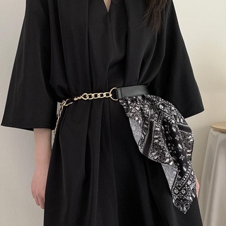 Image of Belt Chain Wanita Silk Cloth Metal Waist Tali Rantai Pin ”Scarf
