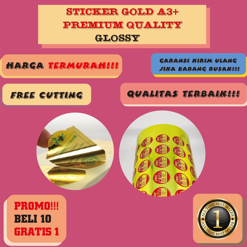 

PROMO BIG SALE !!!!!!!!!!! | STIKER GOLD PREMIUM A3+ FREE CUTTING
