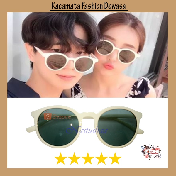 Kacamata Lensa Hitam Round Oval Bingkai Broken White Untuk Pria/Wanita Korean Fashion Kaca Mata Sunglasses Anti Uv400 NOCASE