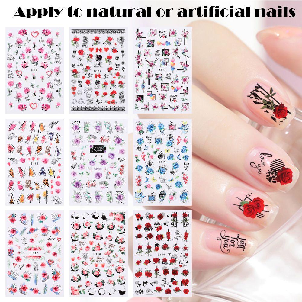 Solighter Stiker Kuku Manicure Rose Flowers Letter Line Dekorasi Nail Art