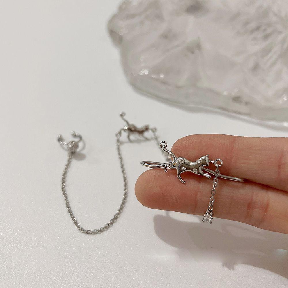 Mxbeauty Wanita Anting Minoritas Warna Solid Y2K Pesta Dengan Rantai Temperamen Alloy Klip Tulang Telinga