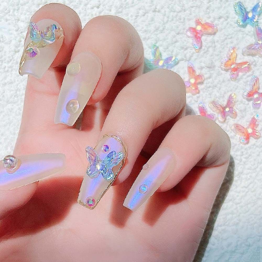 MXBEAUTY Multicolor Butterfly Nail Art Jewelry Fashion DIY Nail Art Decoration Double Butterfly Ornament Symphony Resin Shiny Aurora Butterfly Manicure Accessories