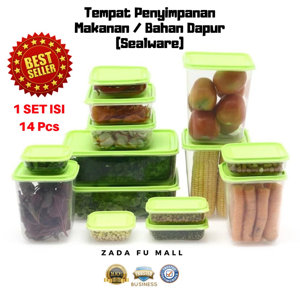 Tempat Penyimpanan Makanan Toples Bahan Dapur Plastik 7 Set Box Isi 14 Pcs Kontainer Calista Otaru