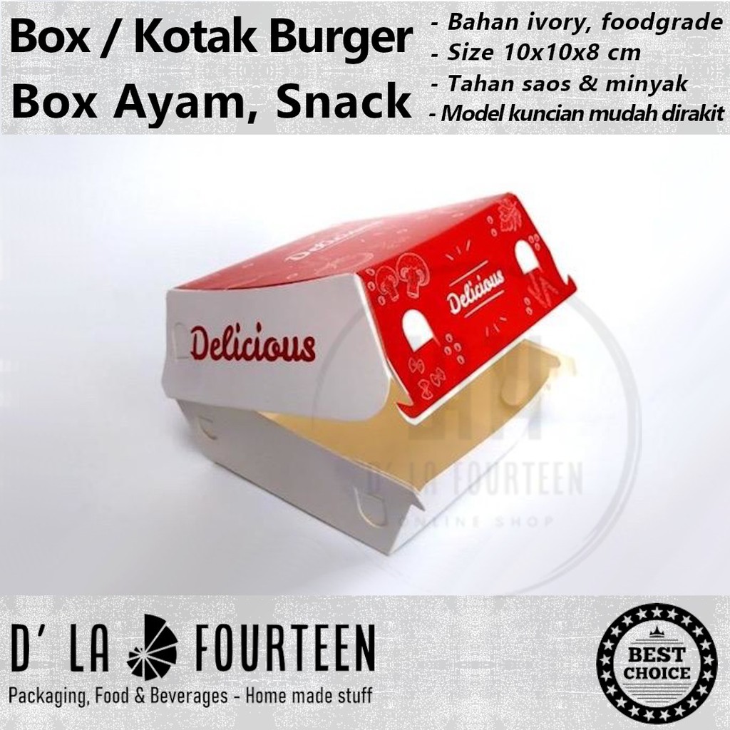 

Box Burger, Kotak Burger, Kemasan Burger, Tempat Burger Universal Delicious Isi 50 pcs