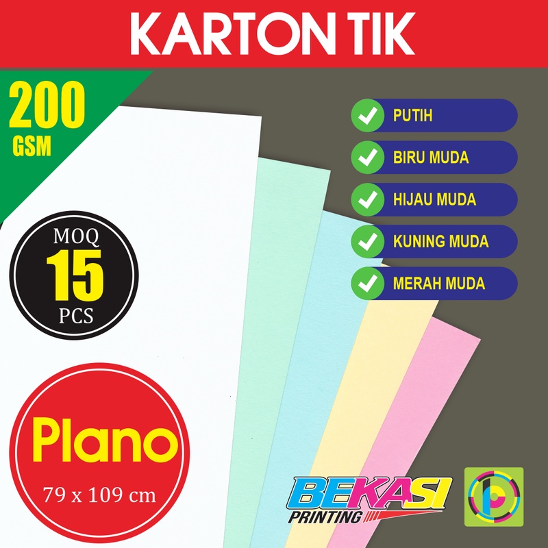 

Kertas Karton Carton TIK 200 GSM Ukuran Plano 79x109 cm isi 15 Lbr