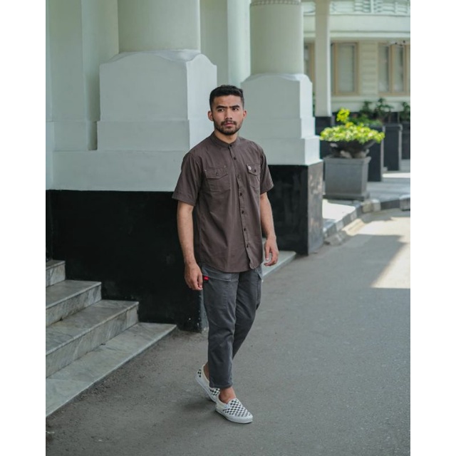 BHIRAMA Kemaja Koko Tactical Brown Lenga Pendek pakian Pria