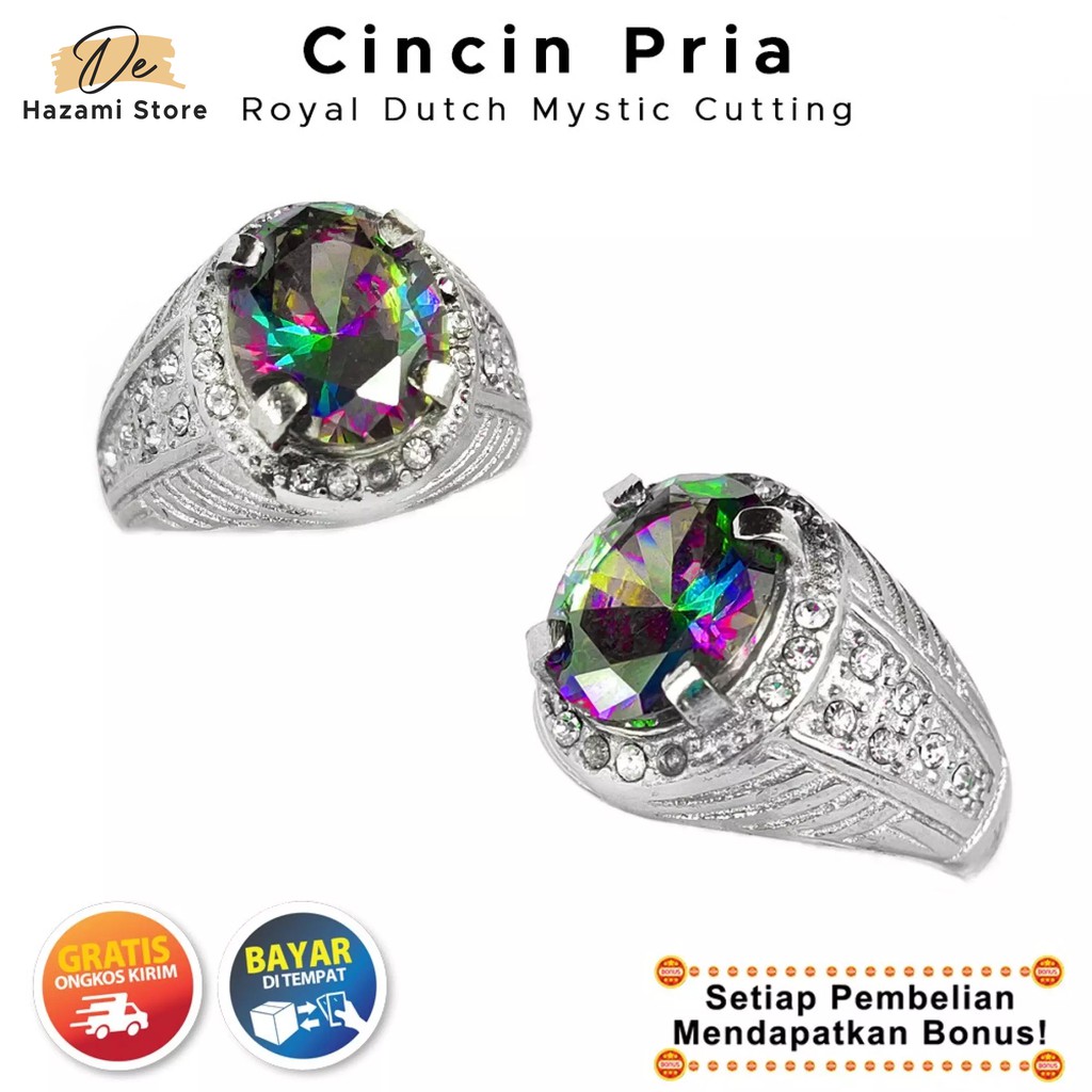 BISA COD Cincin Pria Mystic Aurora Batu Cutting Ring Germanium Akik Keren Mewah Elegan Terbaru 2021