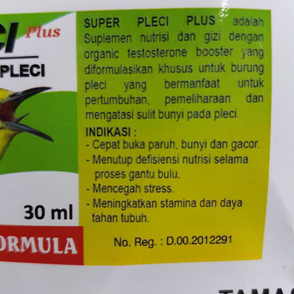 Super Pleci Plus 30ml Obat Suplemen Vitamin Nutrisi untuk Burung Pleci