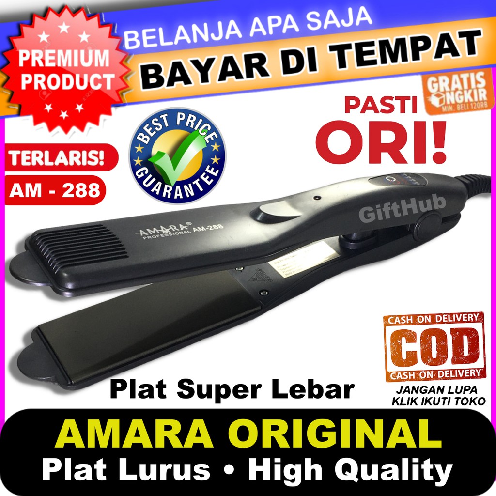 Catok Amara Plat Lurus Lebar Tipe AM 288 Hair Styling Straightener Catokan Rambut Original Keramik
