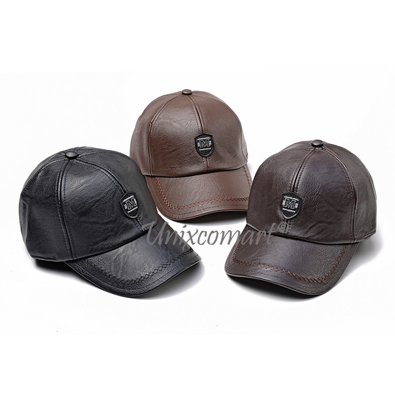 Topi Baseball Jamont M LOGO Hat Casual Sport Pria Wanita Topi Kulit Leather PU