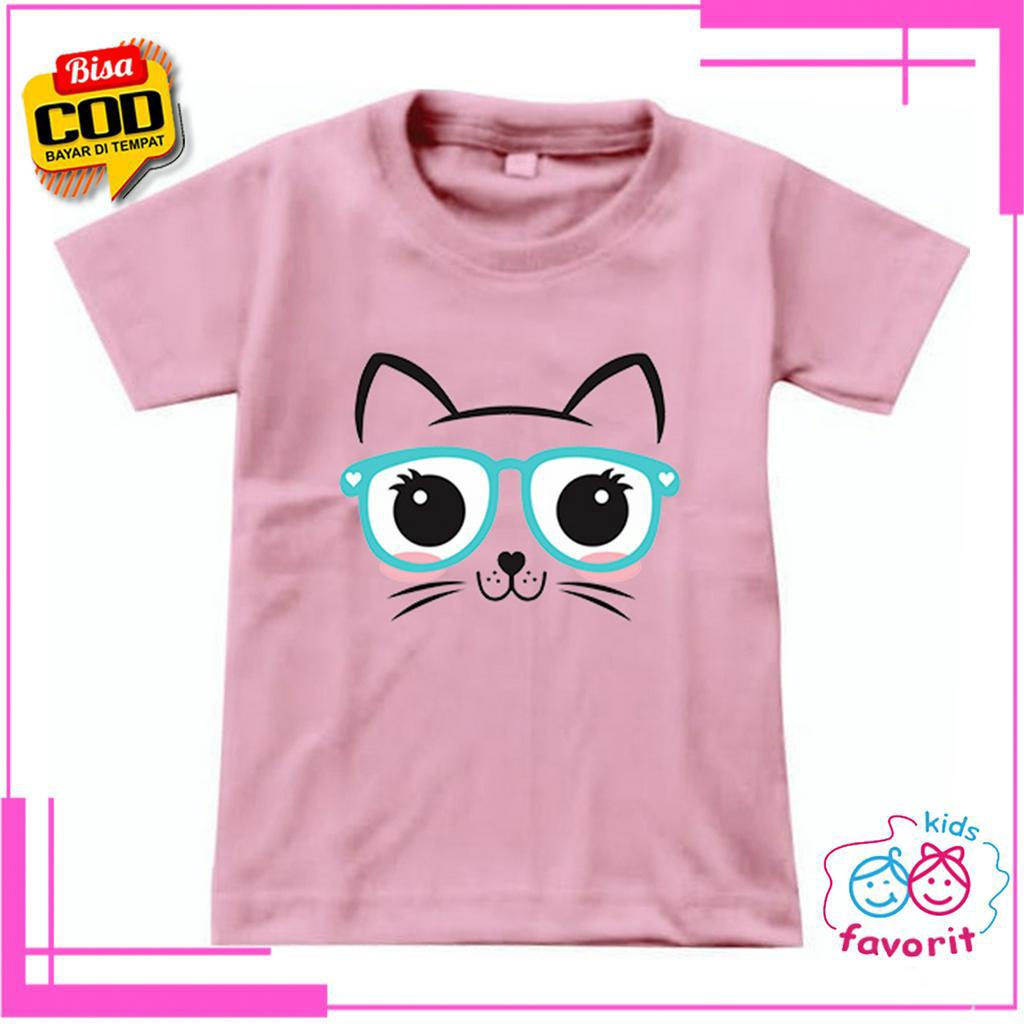 KAOS ANAK PEREMPUAN LENGAN PENDEK MOTIF KUCING