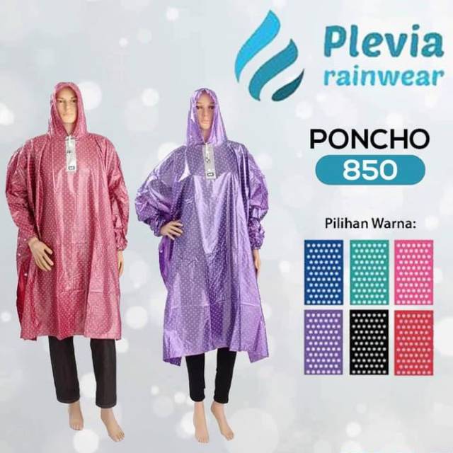 Jas Hujan Ponco Lengan Pop Plevia 850 / Poncho polkadot / Jas hujan unisex /  Jas hujan poncho Laris