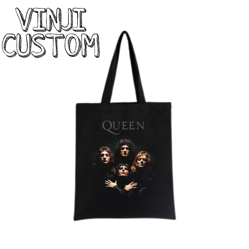 Tote bag QUEEN / tote bag resleting BAND / totebag hitam / totebag wanita / tote bag pria / tas tote