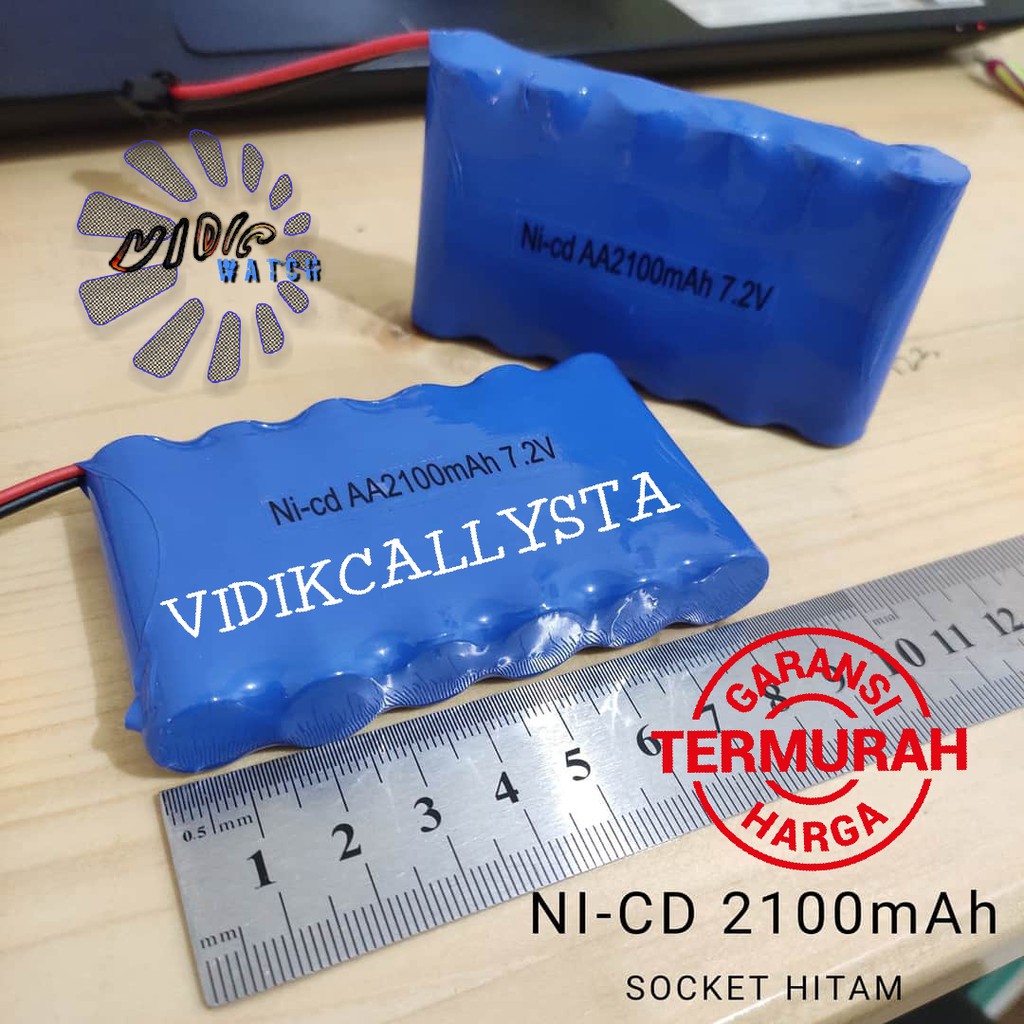 Baterai NiCd RC AA 2100mAh 7.2V Socket Hitam isi 6 Vertikal