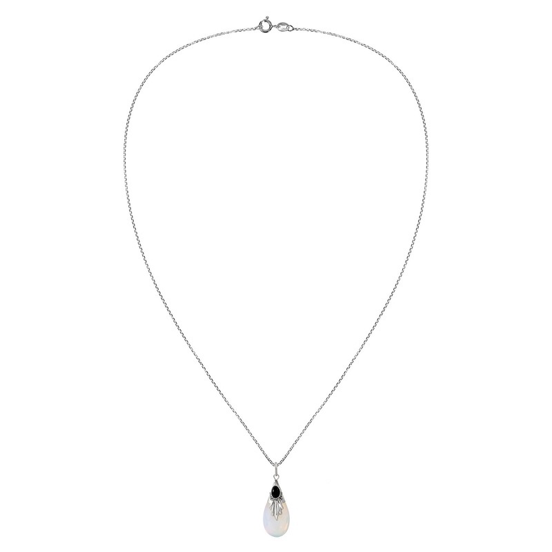 [Ready Stock]Fashion Inlaid Moonstone Pendant Water Drop Pear-Shaped Necklace