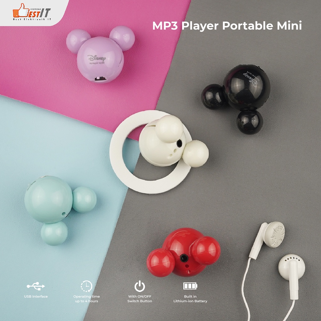 MP3 Player Mini Mickey Mouse Disney Free Headset