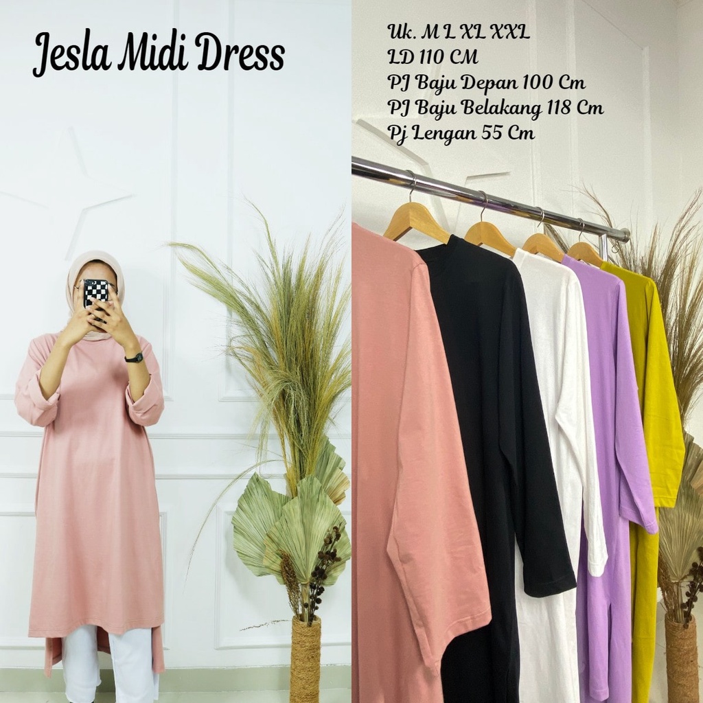 JESLA MIDI DRESS POLOS REALPICT UKURAN JUMBO BAHAN KAOS KATUN COMBED 24s UKURAN M , L , XL , XXL DRESS MUSLIM JUMBO VIRAL MIDDI DREsS TERBARU OUTFIT CASUAL Gamis Midi Dress Terbaru 2022 Basic Mini Dress