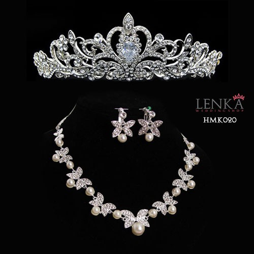 Aksesoris Royal Wedding Modern Paket Crown Kalung Anting Wedding Lenka - HMK020