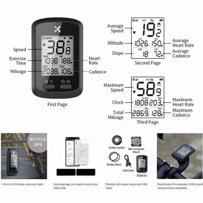 KOMPUTER SEPEDA XOSS G+ SPEEDOMETER GPS ALT GARMIN CATEYE IGPSPORT - XOSS G+ TERMURAH