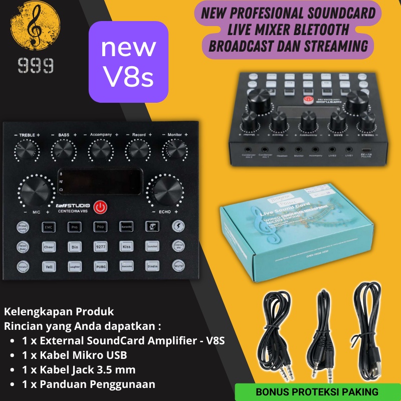 NEW V8s TaffSTUDIO Live Mixer USB External Sound Card Bluetooth Amplifier Chip DSP Spesial Efek Equalizer