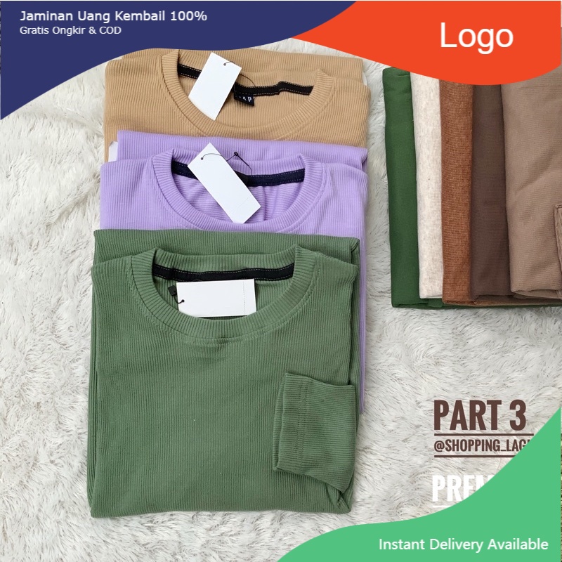 Kaos Rib Premium Laos Waffle Uniqlo Polos Lengan Panjang wanita Full Cotton