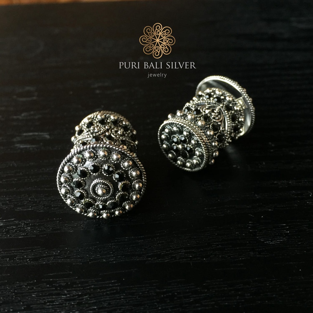 Anting Giwang Subeng Tabung Silver 925 onyx motif perak bakar