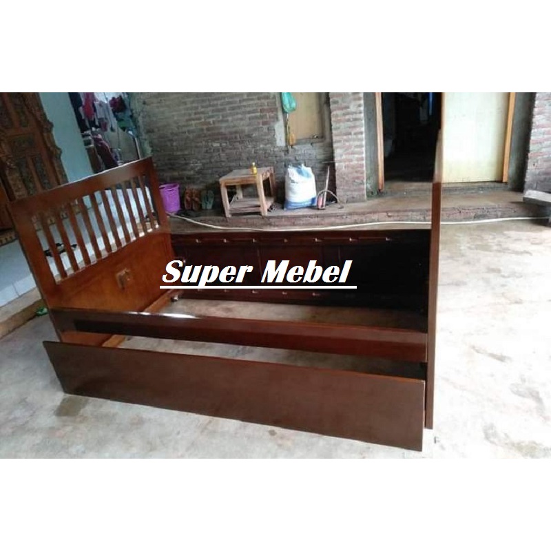 tempat tidur anak sorong, dipan jati sorong anak