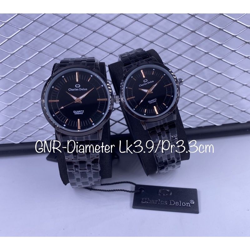 jam tangan couple charles delon hitam anti air original